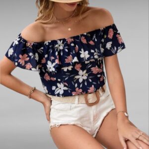 Blusa con estampado floral de hombros descubiertos