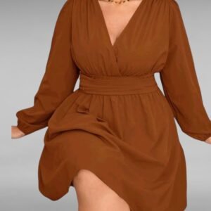 Vestido de cuello cruzado de manga farol